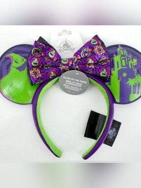 Disney Oogie Boogie Bash Ears Headband Glow In Dark With Removable Bow